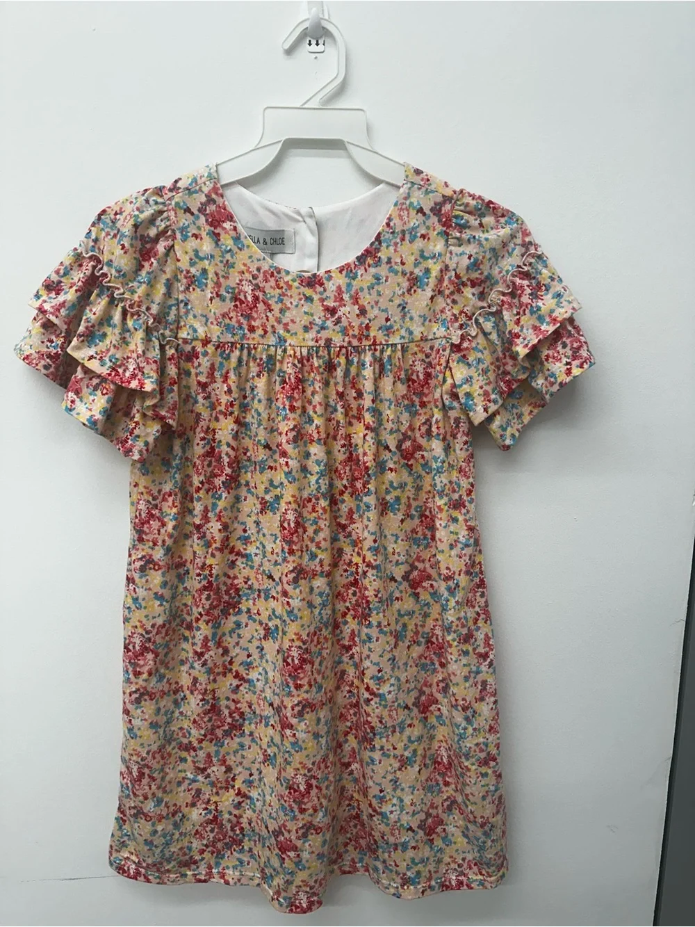 Isobella & Chloe Floral Ruffle Sleeve Dress in Yellow, Red & Blue